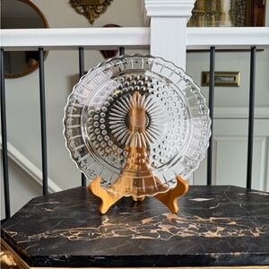Vintage Federal Glass Sunburst Dots & Panels Cake Plate #2889 MCM 1950s 11"